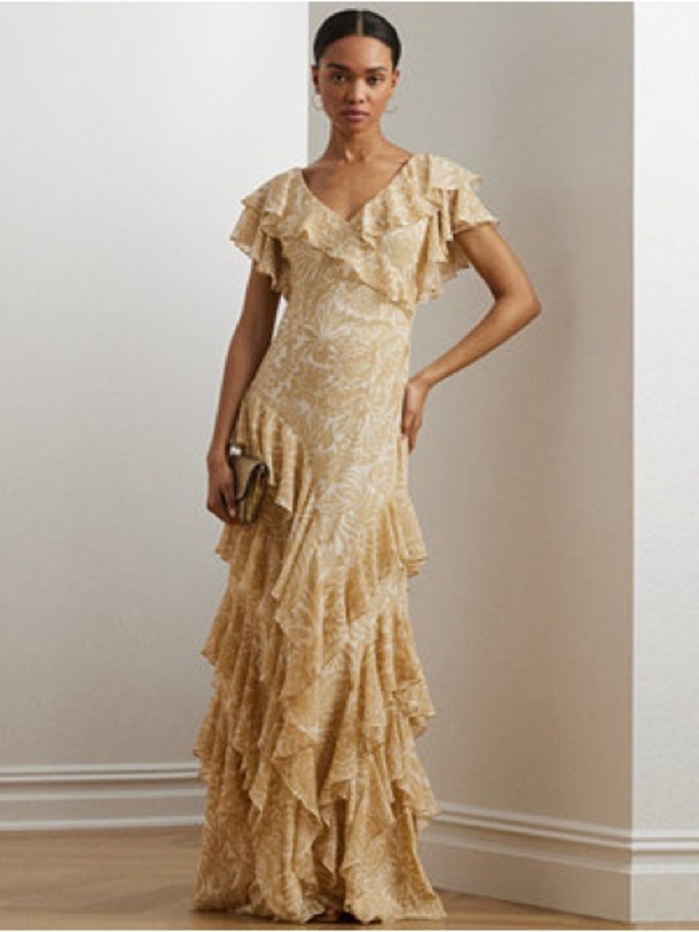 Lauren Ralph Lauren Floral Crinkled Georgette Gown Size 10